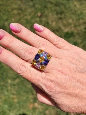 Camille Lucie Silver Multicolored Glass Stone Statement Ring